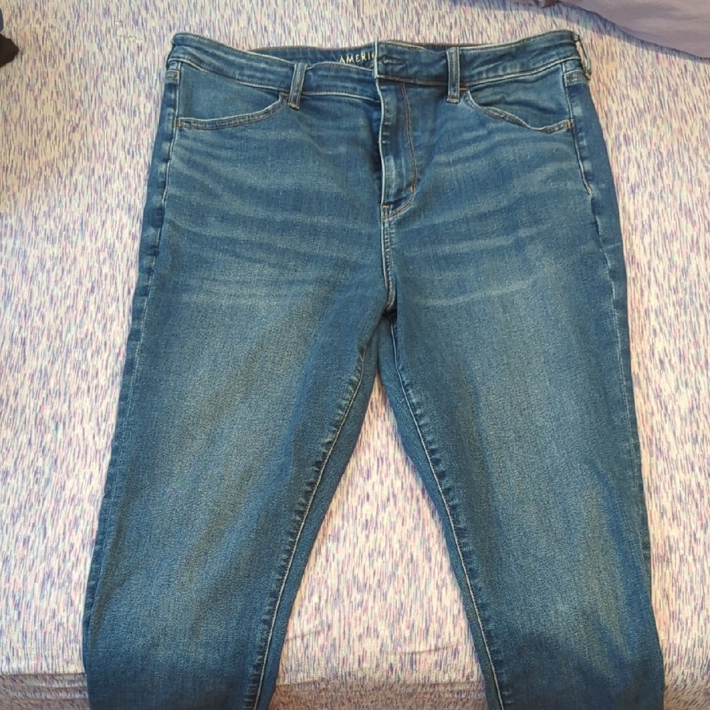 American Eagle Outfitters Blue Skinny Jeans with Natural Distressing